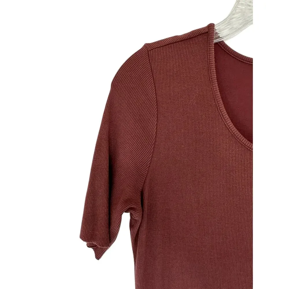Marine Layer Brown Scoop Neck Short Sleeve Casual Ribbed Lexi Midi Dress Size XL